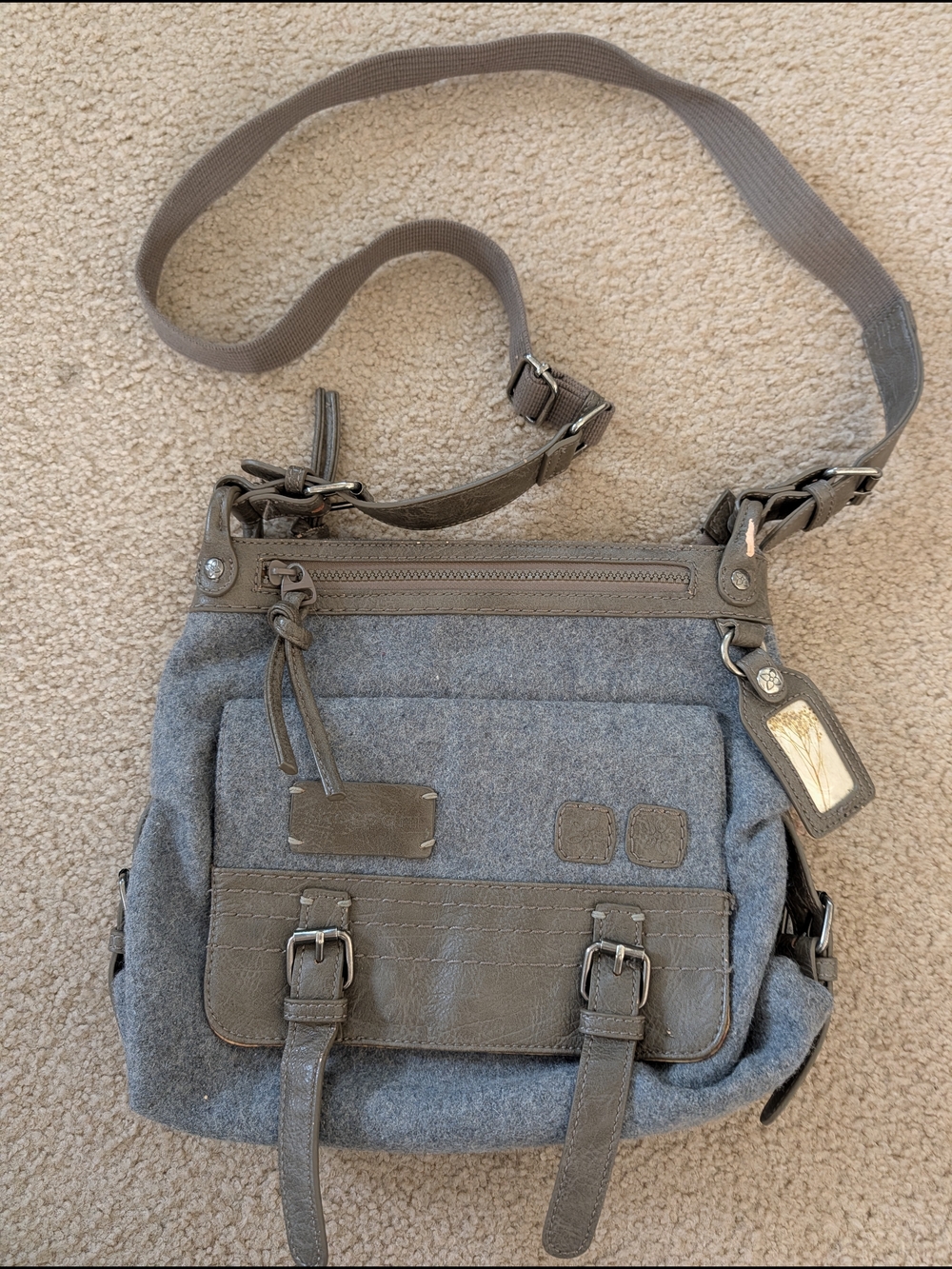 Sherpani Grey Crossbody Messenger Bag With Leather Accents